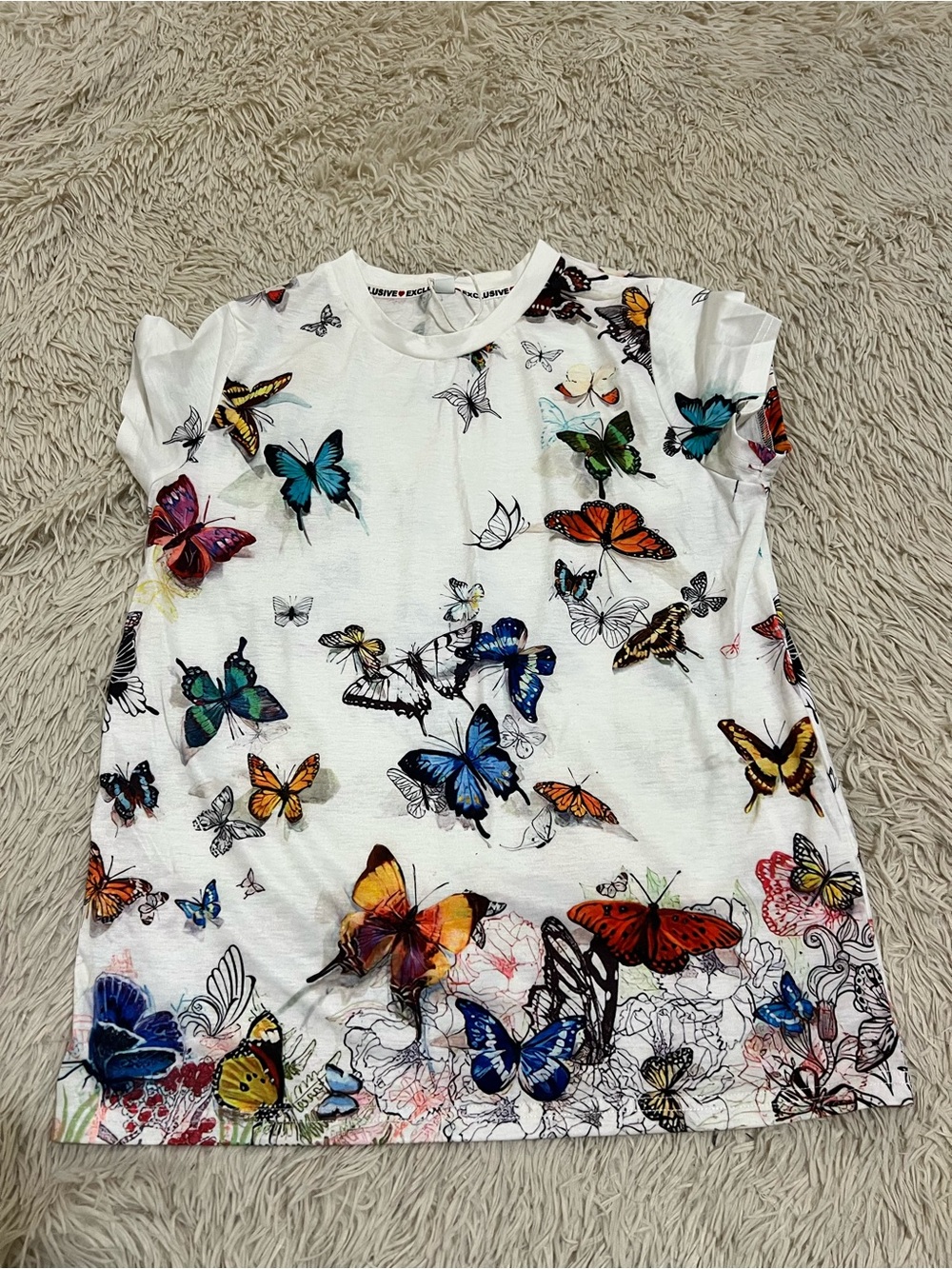 White Butterfly Print Tee